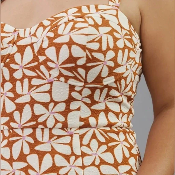 Hutch Anthropologie Floral Sweetheart Neck Slim Midi Dress Brown Motif Size  1X - threedaughtersproperties.com